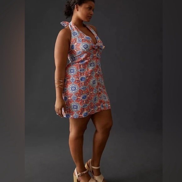 Maeve For Anthropologie Linen Viscose Floral SlimMini Dress Blue In Motif NWOT S - Picture 3 of 16